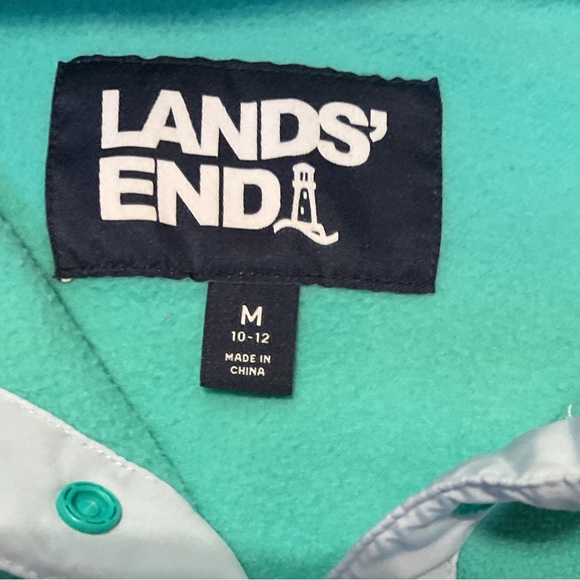 Lands' End Teal Striped Fleece Snap Neck Pullover sweater - Picture 9 of 9